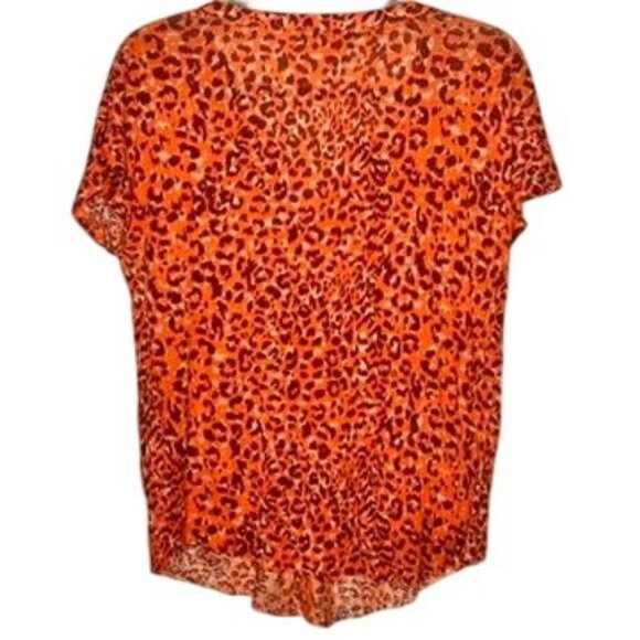 Lucky Brand Leopard Print Blouse  Womens M Orange V Neck Retro Festival Hippie - Picture 2 of 9